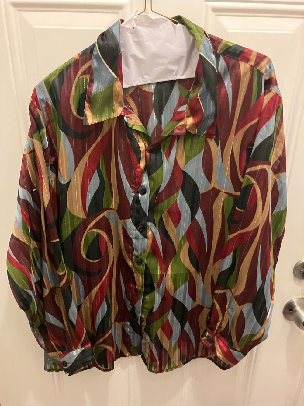 Multicolor Abstract Silk-Look Button-Up Shirt